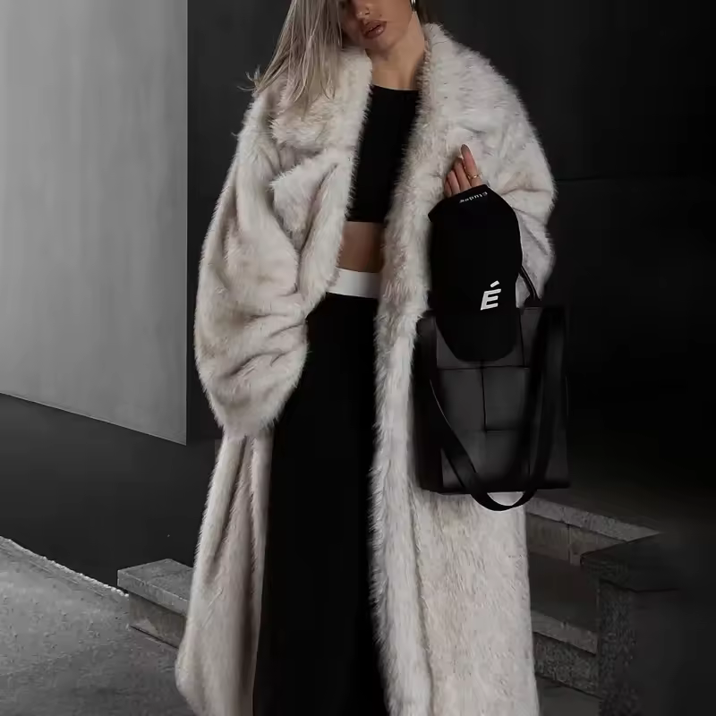 Neo Mint 2024 Winter Warm Fluffy Gradient Eco Fur Jacket Women Luxury Long Faux Fox Fur Coat Street Furry Outerwear Overcoat - Image 7