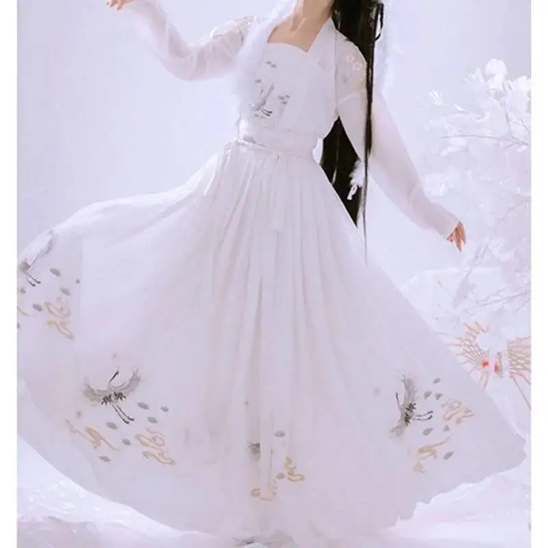 중국 고대 Hanfu 여성 중공업 자수 더블 브레스트 허리 길이 Ru 스커트 6m 스윙 대형 슬리브 셔츠 Perfor