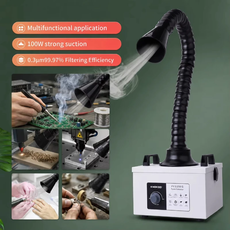 FES150S Mini Solder Fume Extractor with 3 Layer HEPA Filter Portable Smoke Absorber for Phone Repair and Lab Laser
