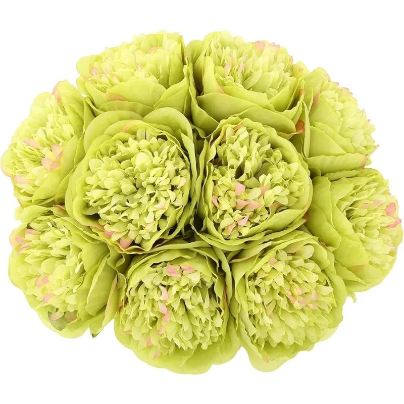 

10 Heads Artificial Peony Silk Flower Leaf Home Office Wedding Party Festival Bar Decor (Green)