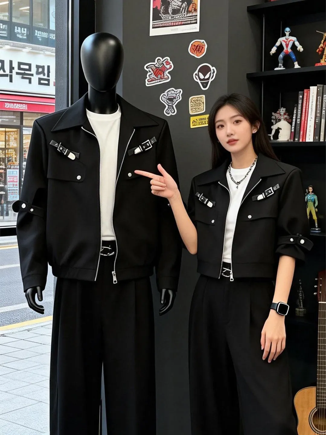 

Bla Metal oulder Pad Jaet Men Spring Small Design CleanFit Collar ort Coat Rivet Decor Straight Hem Long Sve Zipper