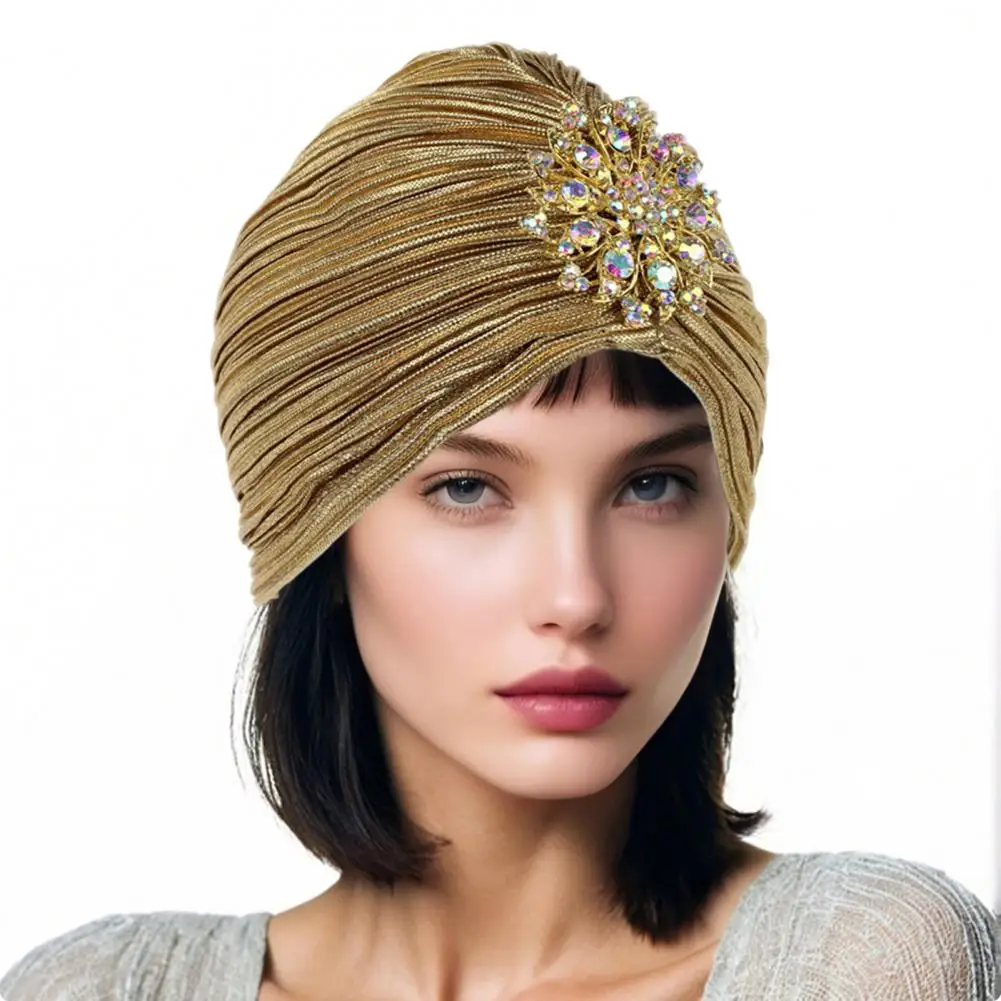 

Retro Style Headscarf Hat Vintage Rhinestone Turban Headscarf for Women Retro Style 20s 30s Headpiece with Fancy Pleats Elegant