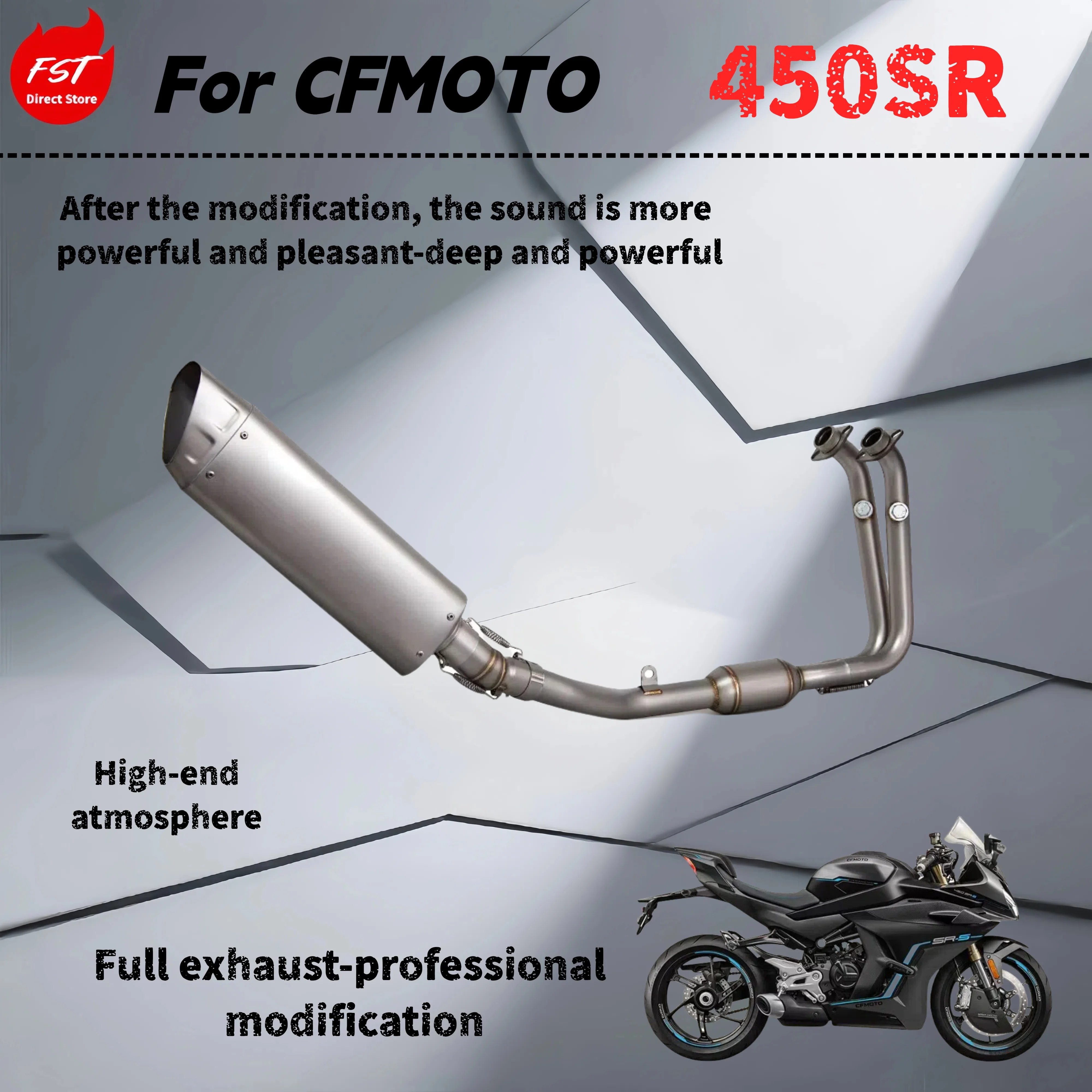 

For CFMOTO 450SR-Modified front and rear exhaust pipes-the sound is deep, rich and powerful