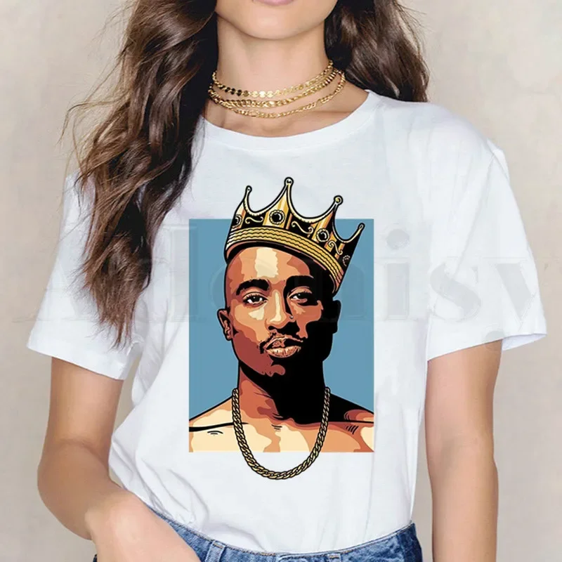 Tupac 2pac Shakur Rapper Hip Hop Vintage Graphic Short Sleeve Female Tops Tees Harajuku  VintageT Shirts Women's T-shirt