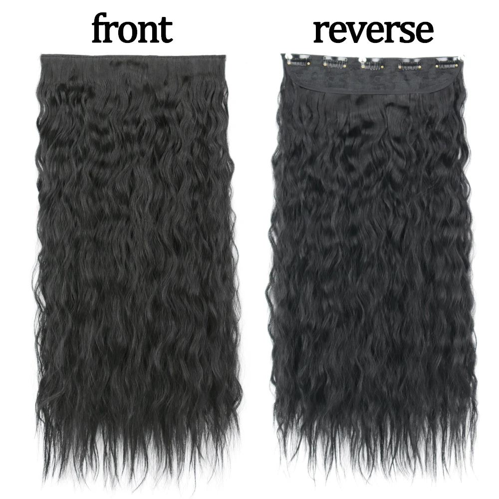 AZQUEEN Synthetic long Curly 5Clips Hair Extensions 22Inch Black Heat Resistant Wig Hair Extensions Suitable for Women to Wear