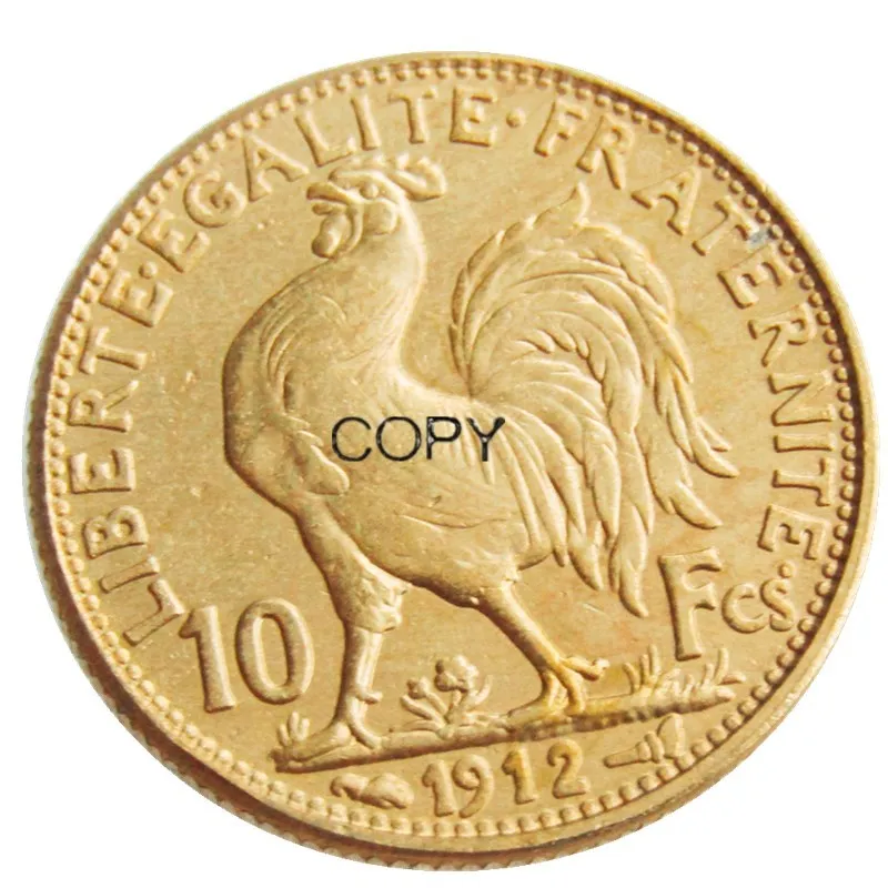 France 10 Francs 1912 Marianne Rooster Gold Plated Copy Coin