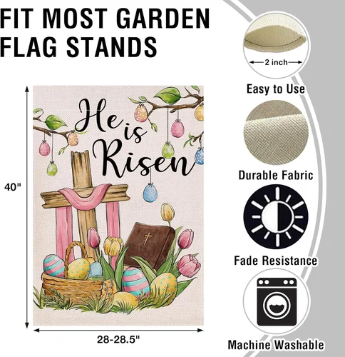 Christian Easter He Is Risen Large Decorative House Flag, Religious Cross Easter 313103168196 AAV hhz