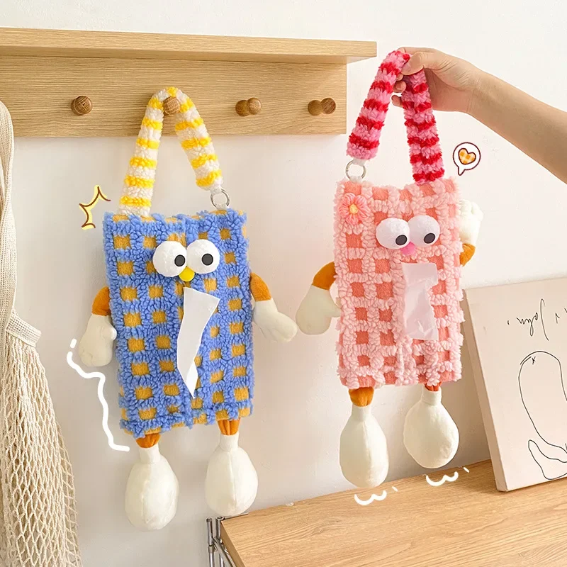 1PCS Cute Tissue Boxes Car Tissue Holder Auto Backseat Hanging Accessories Organizer Car Interior Decoration Plush Storage Bag