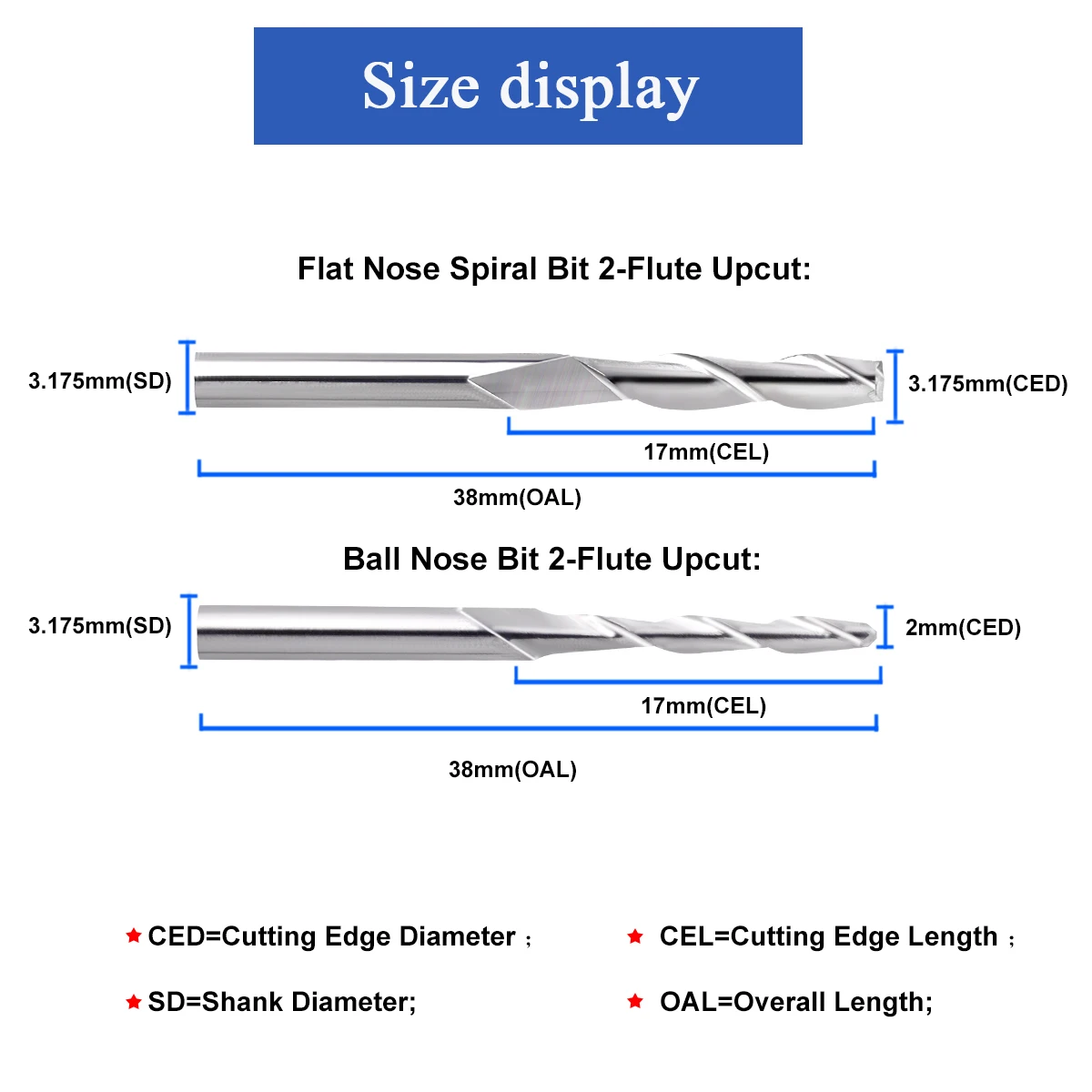 10pcs End Mill Engraving Bits Set CNC Router Bits 2-Flute Ball Nose PCB Cutting Milling Cutter 3.175 Shank Tungsten Steel.