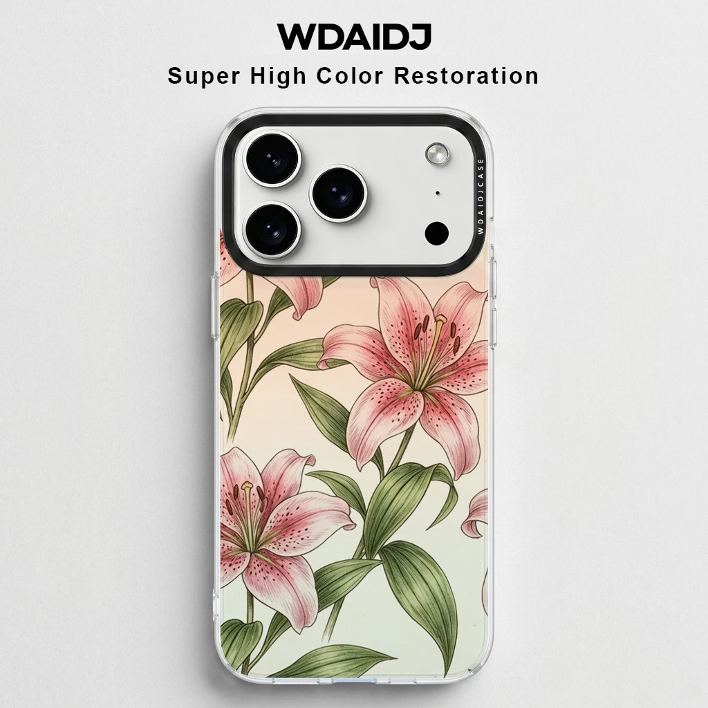 

Vintage Pink Lily Print Phone Case For iPhone 13 14 15 16 17 Anti Scratch Flexible Case In Elegant Botanical Style