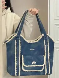 Women Denim Tote Bags Female Big Jean Shoulder Bag Purse Blue Denim Casual Bag for Work