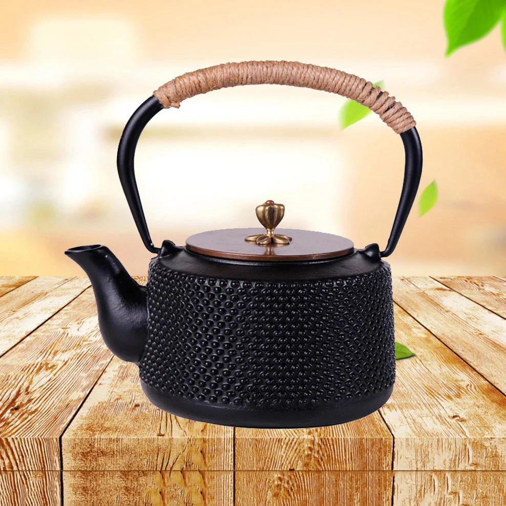 Japanese Style Pig Iron Teapot Cast Iron Kettle 1L Boiling Kettle Health Iron Kettle With Copper Lid Handle Pot