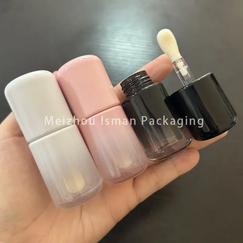 50Pcs Unique Gradient Pink White Black Fat Short 4ML Big Brush Lip Gloss Wand Tube Container Packaging Bottle