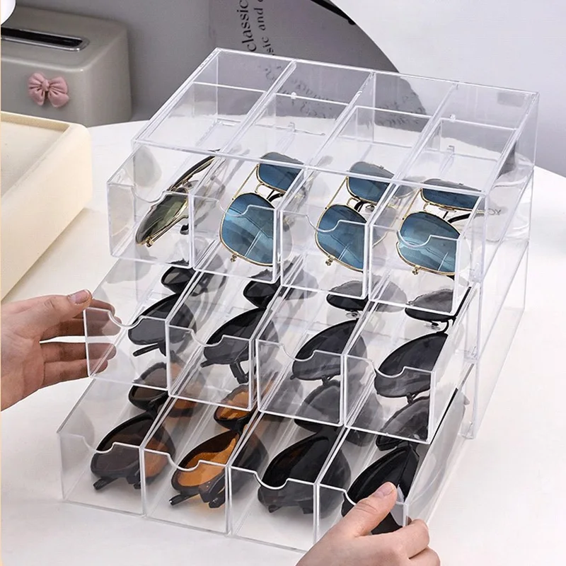 Brillen-Aufbewahrungsbox für Zuhause, transparente Schublade, mehrteiliger Organizer für Sonnenbrillen, Acryl-Mehrschicht-Displayständer – Detail 7