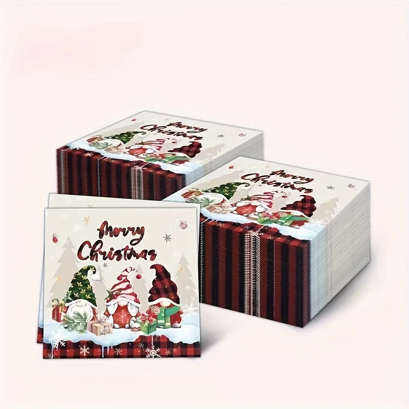 100pcs Christmas Dwarf 2-layer Disposable Napkins - Perfect for holiday banquets, parties, Halloween, Christmas events