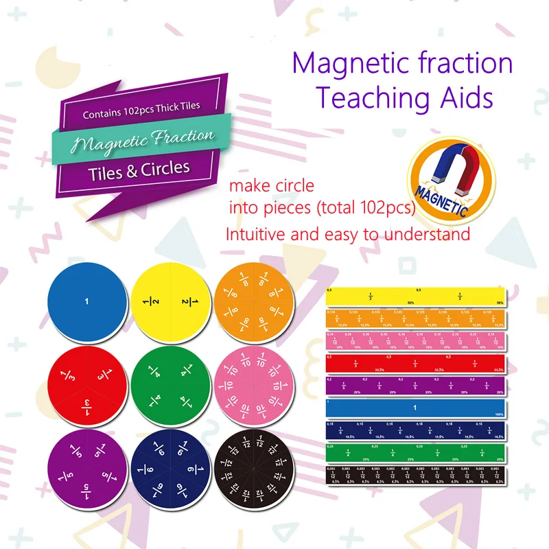 Magnetic Fraction Demonstrator Math Learning Tools For Kids School Eduction Teaching Aids Class Games Classroom 102pcs Supplies