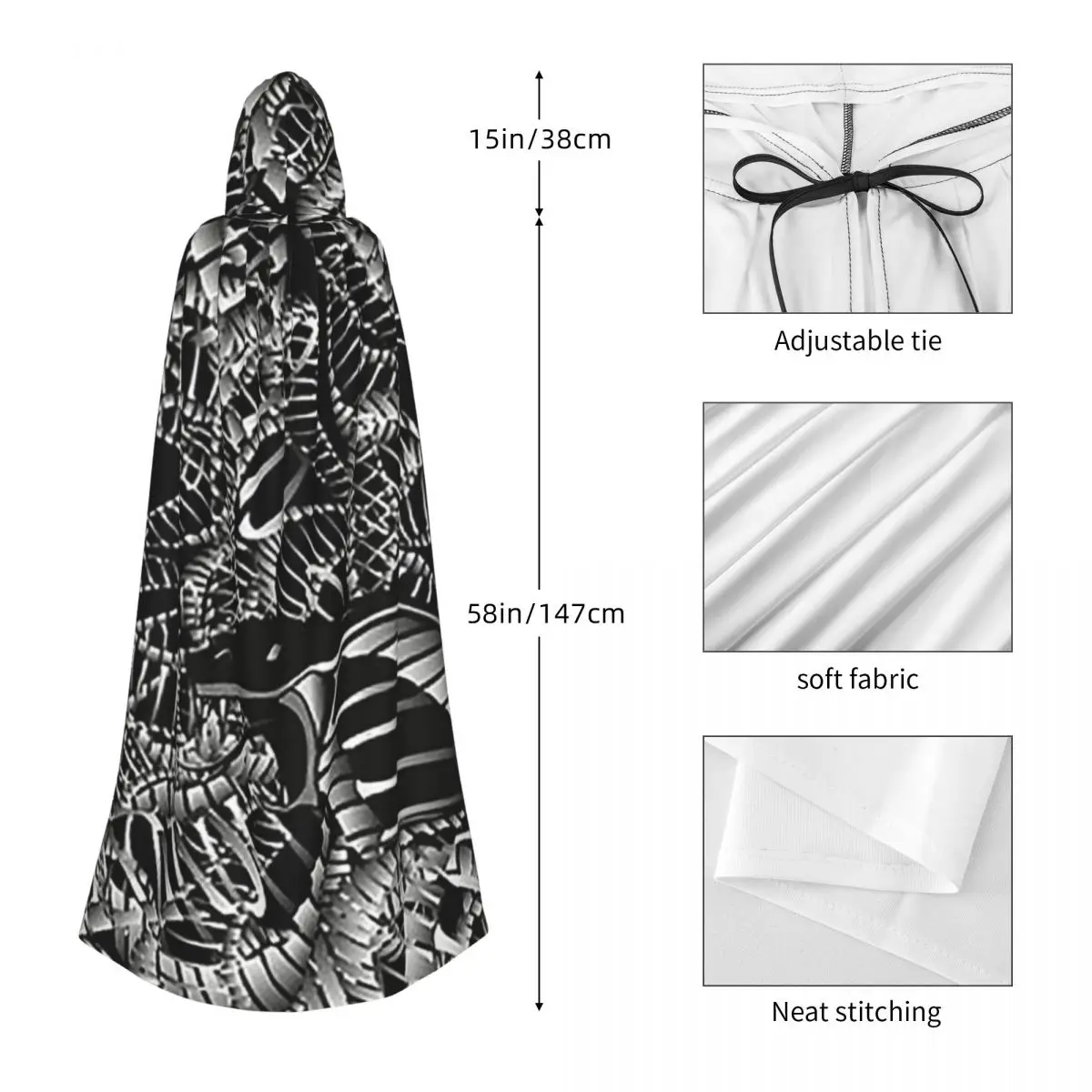 Capa larga con capucha abstracta de serpiente Cobra, disfraz Medieval de bruja, capa de Cosplay, abrigo de Halloween para adultos, Unisex