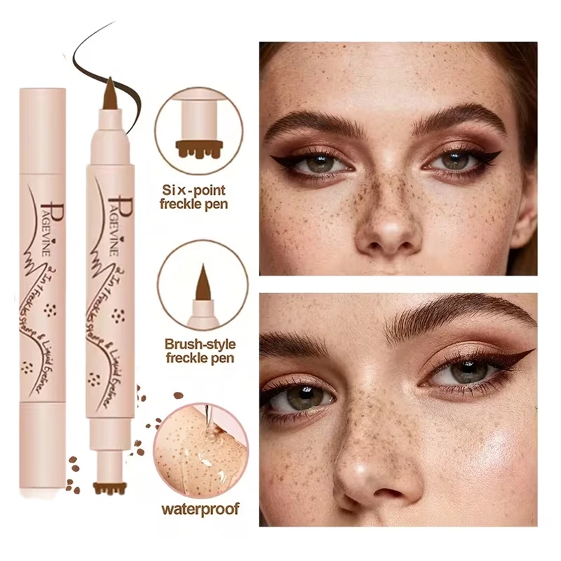 2-in-1 Freckle Eyeliner Stamp Pen, Natural Color Development Quick-Drying, Waterproof and Easy to Apply, Dot Spot Pen for Face