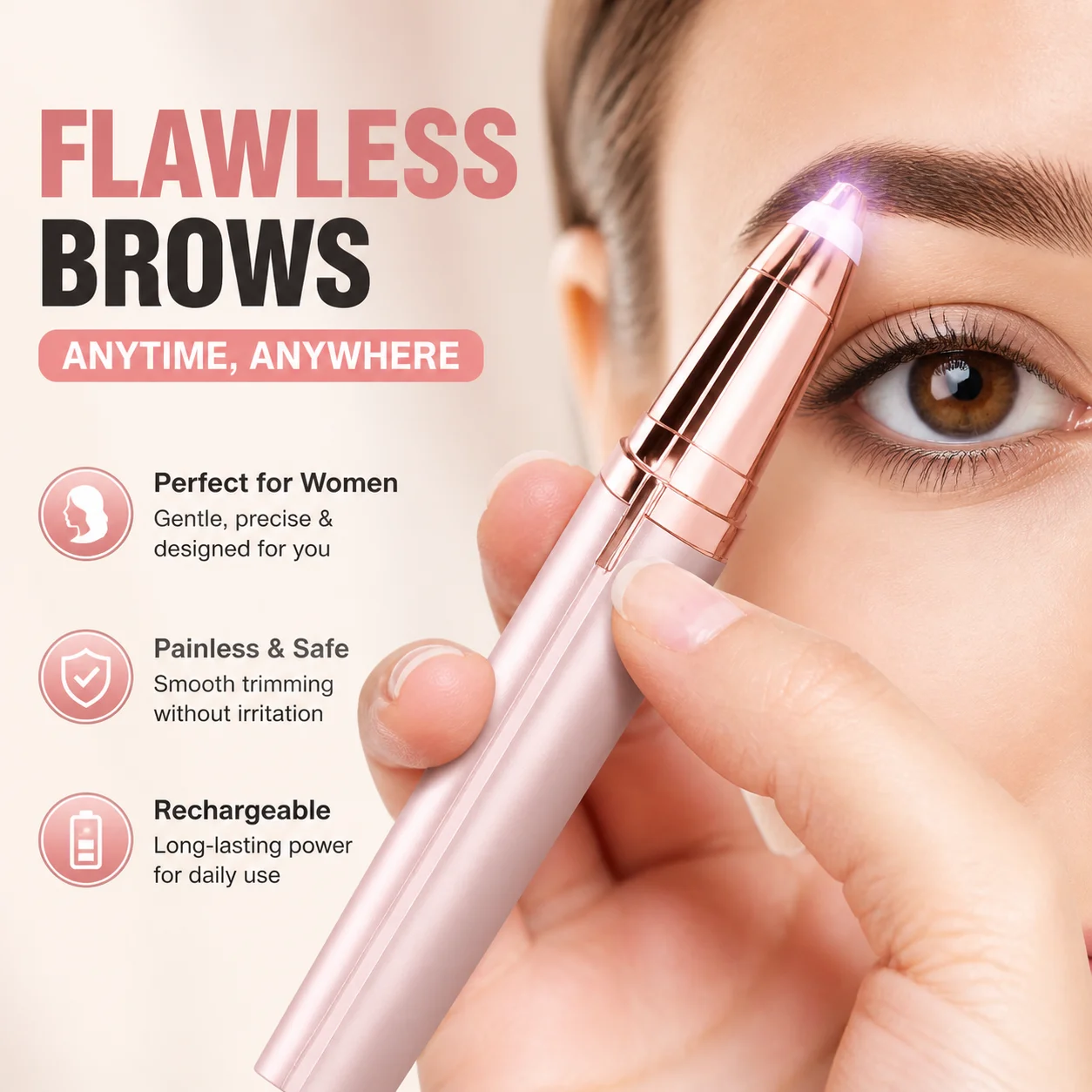 Electric Eyebrow Trimmer Women Painless Hair Remover Portable Pen Shaper Facial Grooming Kit with LED Light Mini Epilator