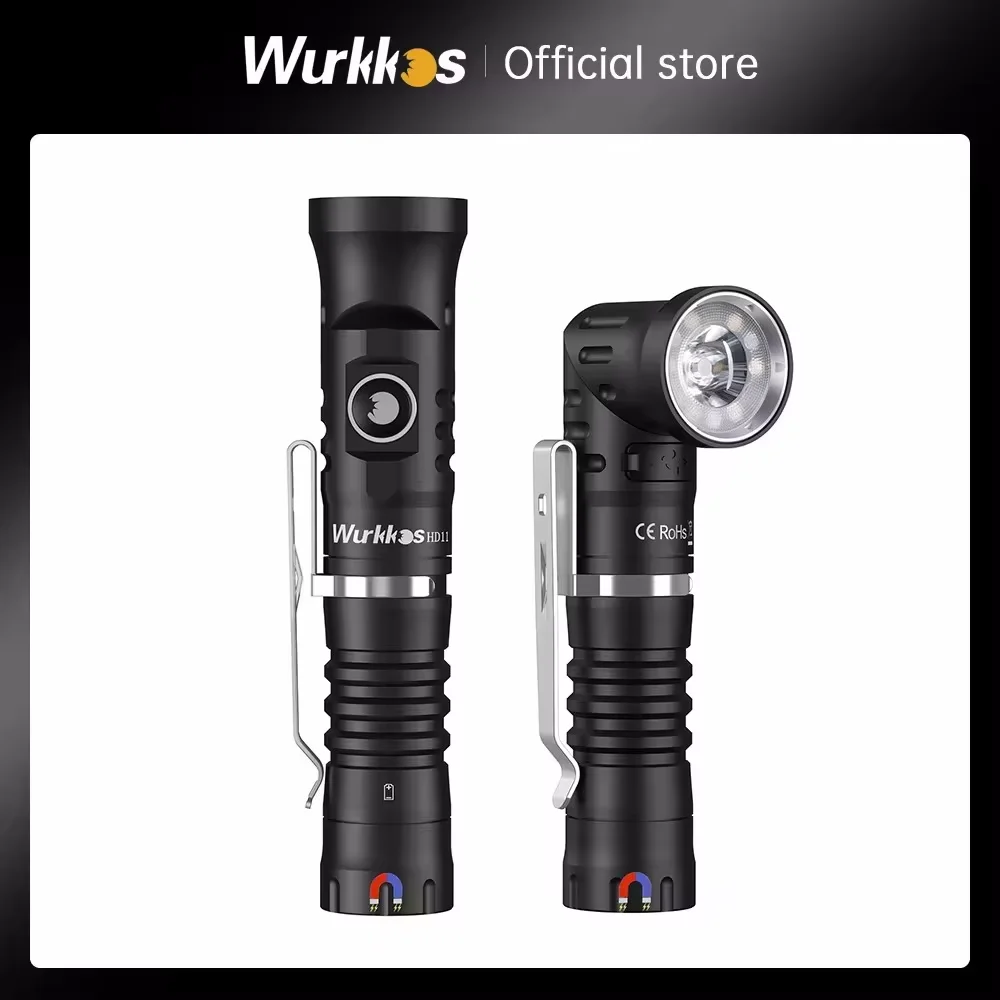 

Wurkkos HD11 90° Folding 18650 LED Flashlight Red Light Max 1800LM IP68 with Magnetic Tail USB C Rechargeable EDC Torch Hiking