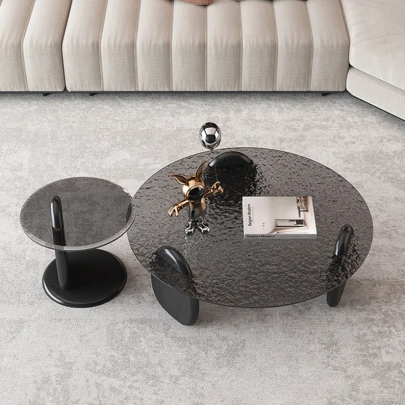 

Nordic Transparent Glass Coffee Table Modern Black Round Living Room Side Table Nordic Minimalist Mesa Centro Salon Furniture