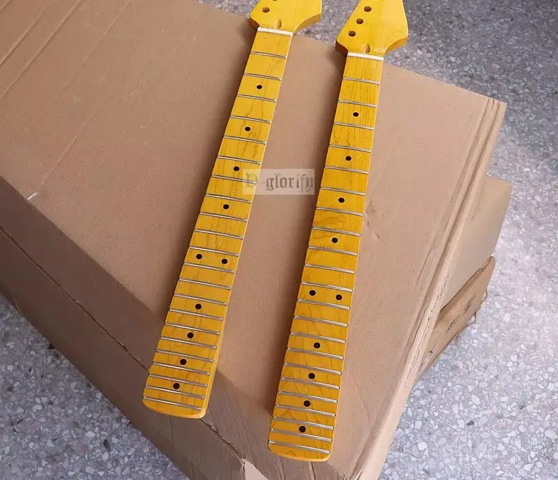 6string 22pin electric guitar neck with maple gloss small head yellow handle instrument DIY modification professional guitar