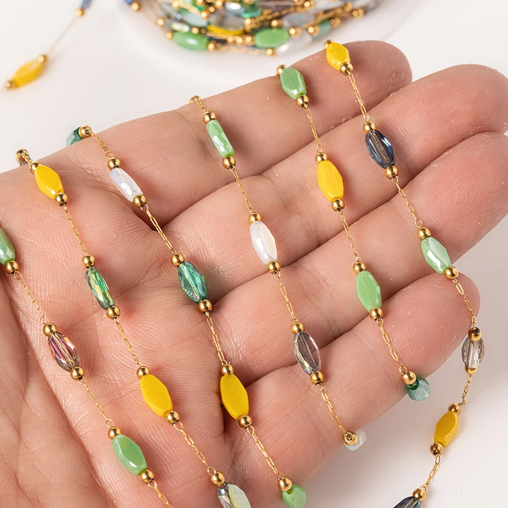 1 Meter Edelstahlkette mit Glänzenden Blauen Steinperlen für Halsketten, Armbänder, Schmuckherstellung, DIY-Zubehör und Bastelmaterial – Detail 6