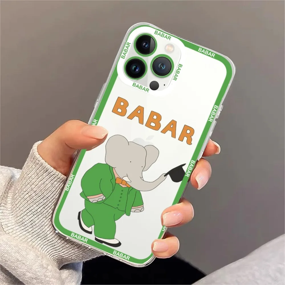 Babar The Elephant Cartoon Phone Case For Samsung S20 S21 S22 S23  Ultra Plus S10 Transparent Border Shell