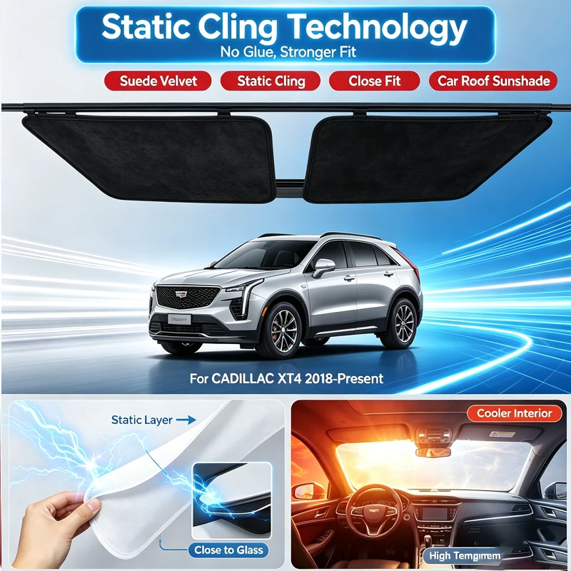 Car Suede Fabric Anti-uv Electrostatic Adsorption Sunroof Sunshade For CADILLAC XT4 2018-Present Heat Insulation Skylight