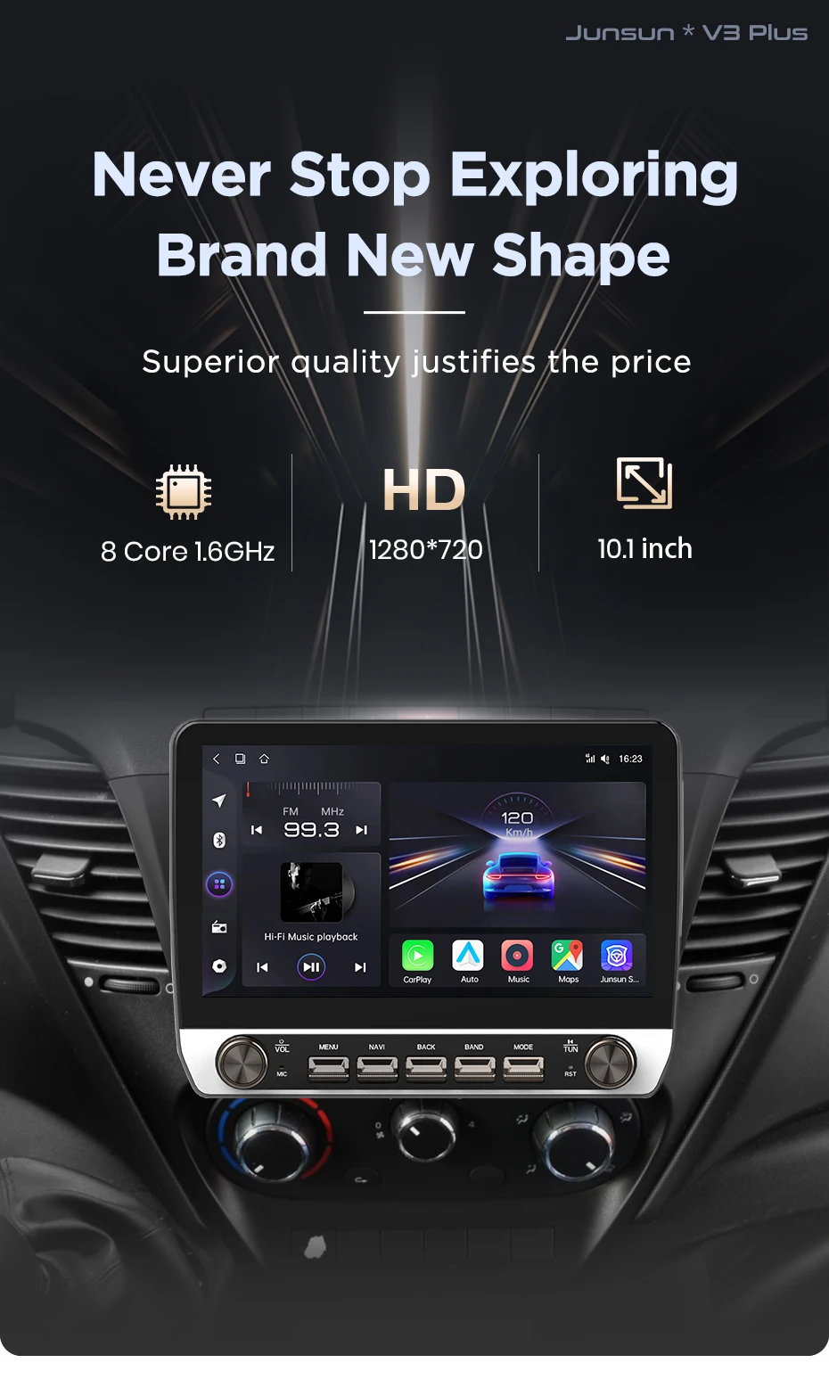 Junsun 10,1-Zoll-Autoradio für Iveco Daily 2014 2015-2021, kabelloses CarPlay, Android Auto, intelligente Systeme, IPS-Touchscreen mit physischen Tasten, DSP, GPS-Navigation, WLAN, DAB+, RDS, FM/RAM, BT, SWC, Plug-and-Play, 2DIN-Multimedia-Player – Detail 3