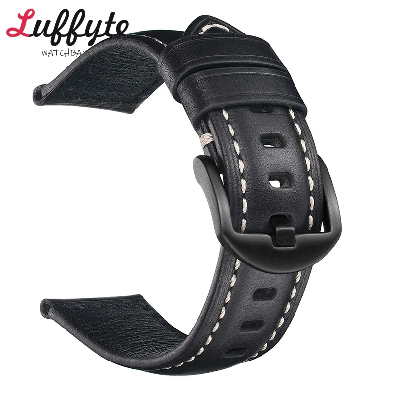 

Oil Wax Discoloration Wristwatch Band 18/20/22/24/26mm Watchband Genuine Leather Strap Black Blue Brown Wrist Belt