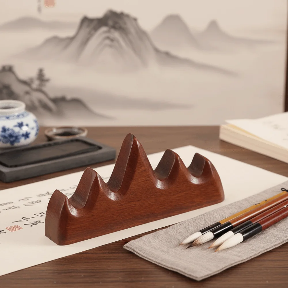 Desk Accessories Solid Wood Pen Holder Red Wood Handcrafted Calligraphy Brush Rack Premium Pen Stand Desk Organizer