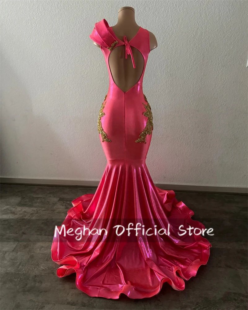 Fuchsia O N Long Prom Dresses Black Girls Bead Crystal Rhinestone 2025 Birthday Luxury Dress Evening Dresses Back Out Customized