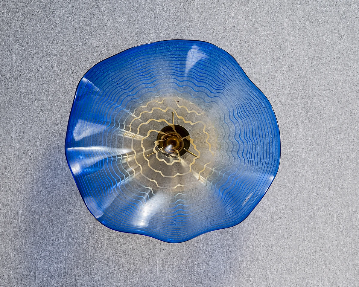 

Blue Shade Plate Round Murano Glass Wall Art Home Decor Chihuly Style Handmade Wall Mounted Plate D12"