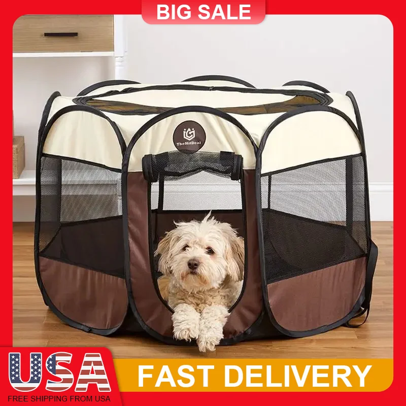 

Foldable Pet Playpen Portable Indoor Outdoor Cat Dog Cage with Zippered Doors Mesh Windows Carry Bag Lightweight Travel Safe