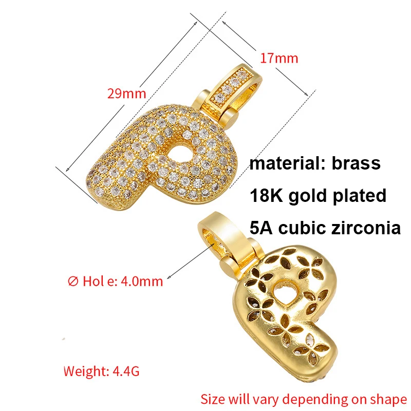 QMHJE 17*29mm Initial ABC Alphabet Crystal Chunky Letters Brass Charm Pendant Necklace Choker CZ Iced DIY Gold Color Wholesale