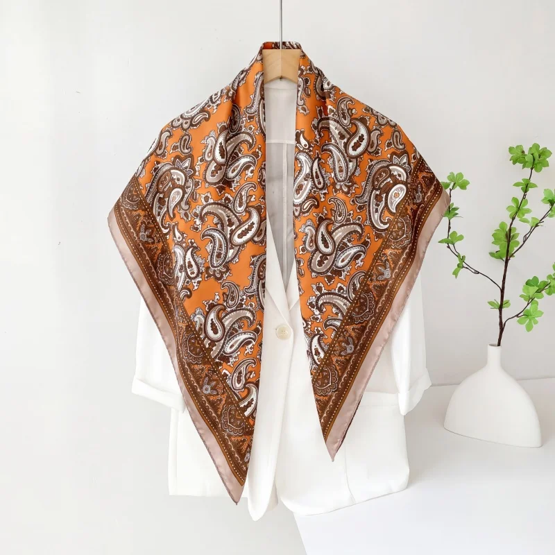 

Luxury Satin Square Scarf Summer Women Hijab Classic Paisley Pattern Breathable Neck Tie Headband Elegant Party Hair Accessory