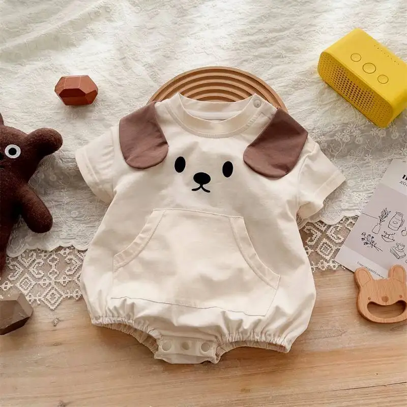 Summer Infant Rompers Short Sleeve Thin Bodysuits Breathable Crawler Jumpsuits Soft Daily Clothing for 0-12 Months Newborn Baby