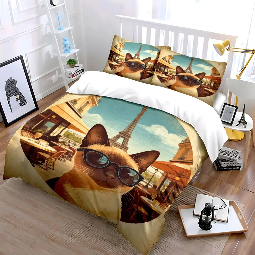 Paris Cafe Art Decor Set Soft Comfortable Duvet Cover Bedding Set Included 1*Duvet Cover & 2*Pillowcases, gift