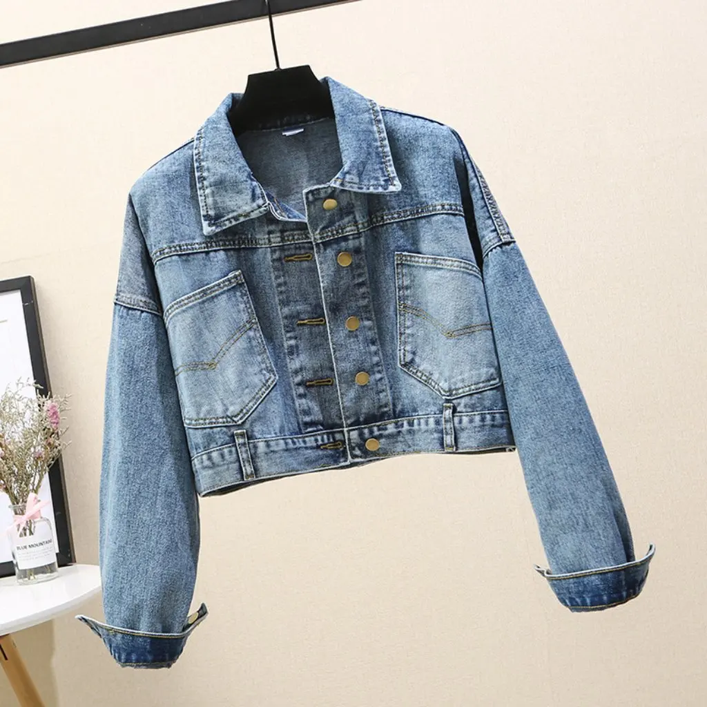 

Women's Retro Korean Style Denim Jacket Spring Autumn New Bat Sleeve Short Loose Bf All-match Jacket Spot