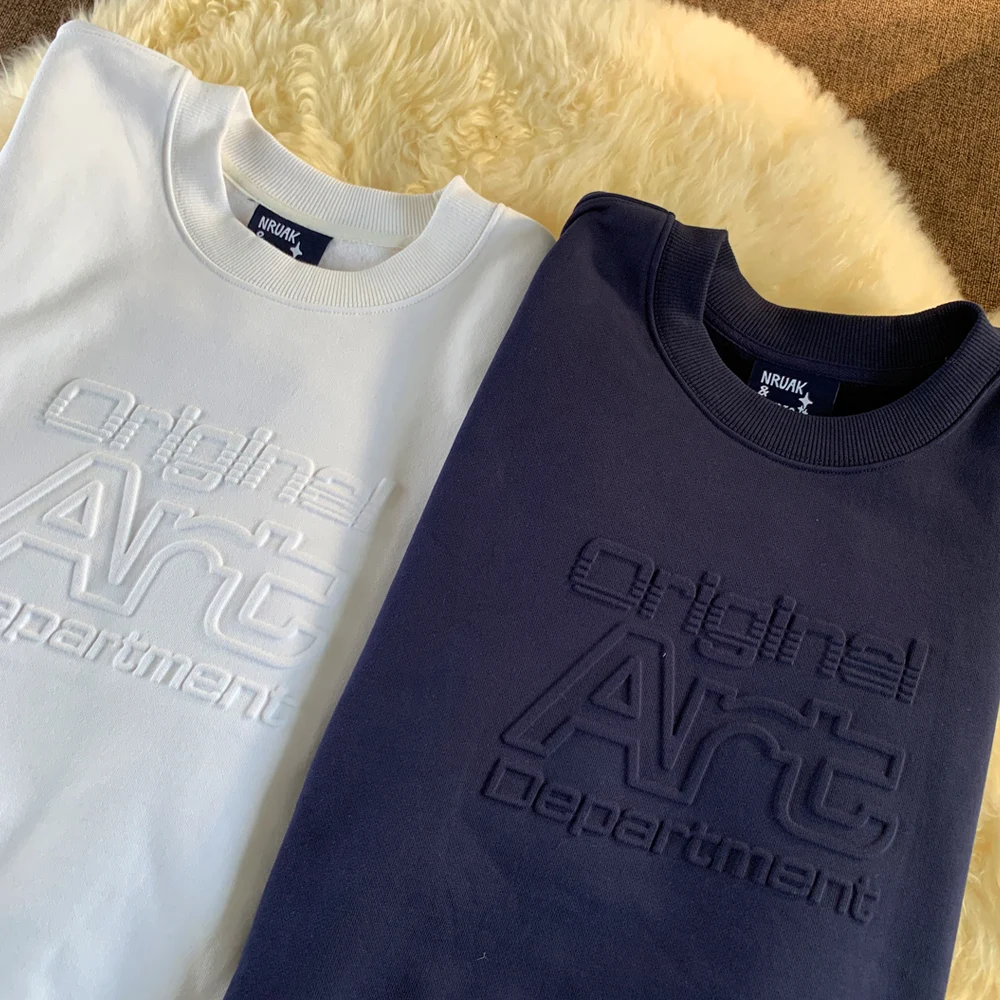 

Heavyweight Men's Hoodie Autumn Winter New American Retro Loose Casual Trendy Brand Emed Long Sve round Ne Top