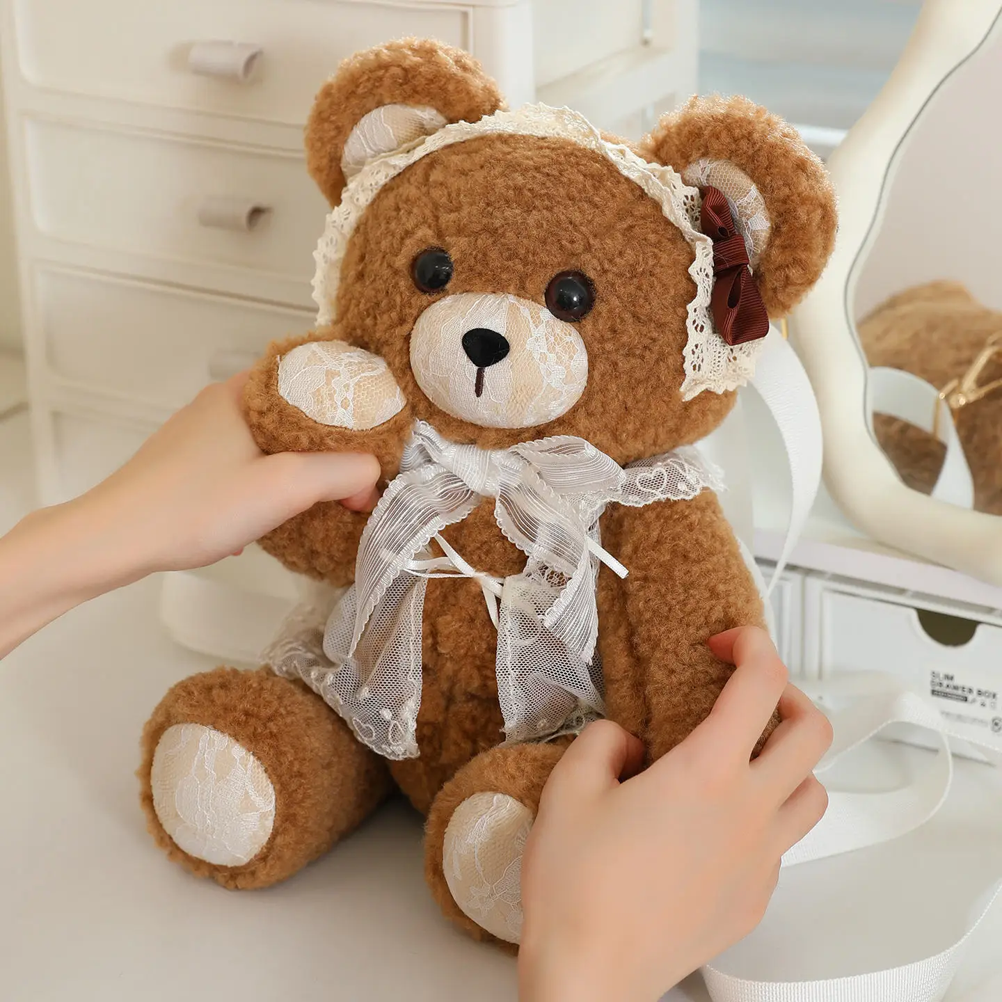 กระเป๋าเป้กระต่ายโลลิต้าน่ารัก กระเป๋าเป้หมีน่ารัก ตุ๊กตาสัตว์ กระเป๋าขนนุ่ม ข้อต่อขยับได้ ของขวัญวันเกิด/คริสต์มาสสำหรับเด็ก