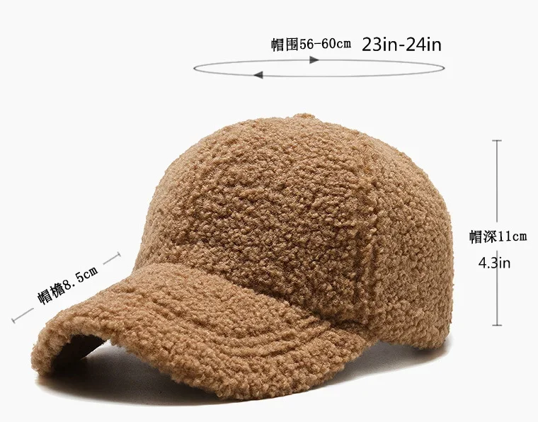 Big Head Solid Artificial Lamb Wool Baseball Cap Women Men Autumn Winter Hats Keep Warm Cap Plush Baseball Caps Outdoor  Dad Hat