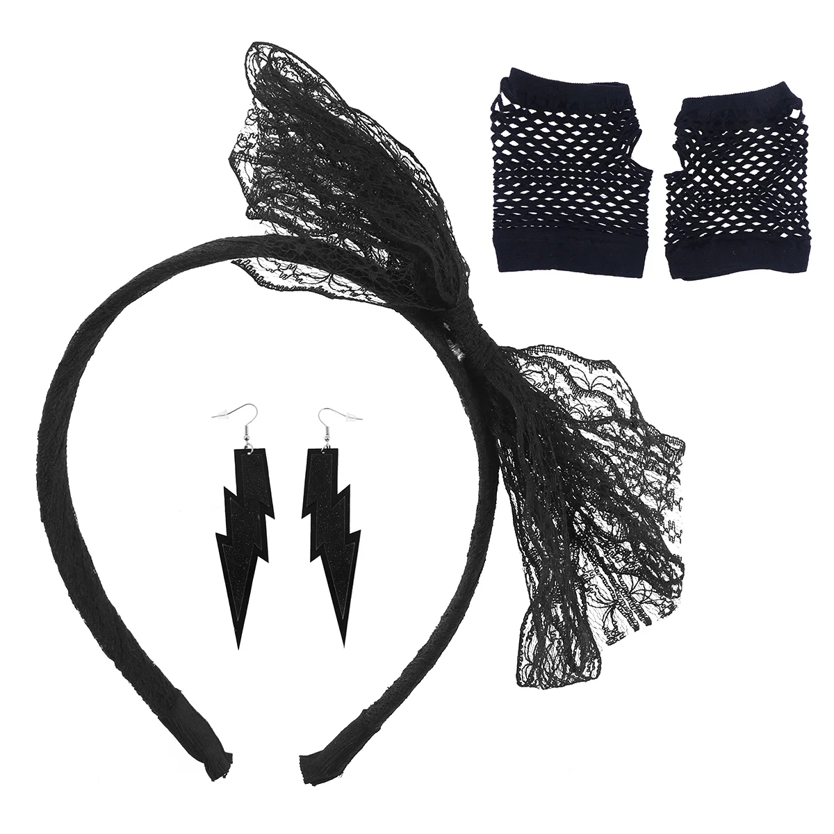 

Lace Headband Earrings Gloves Set 80's Party Lace Headband Accessories Women's Headwear Costume Jewelry