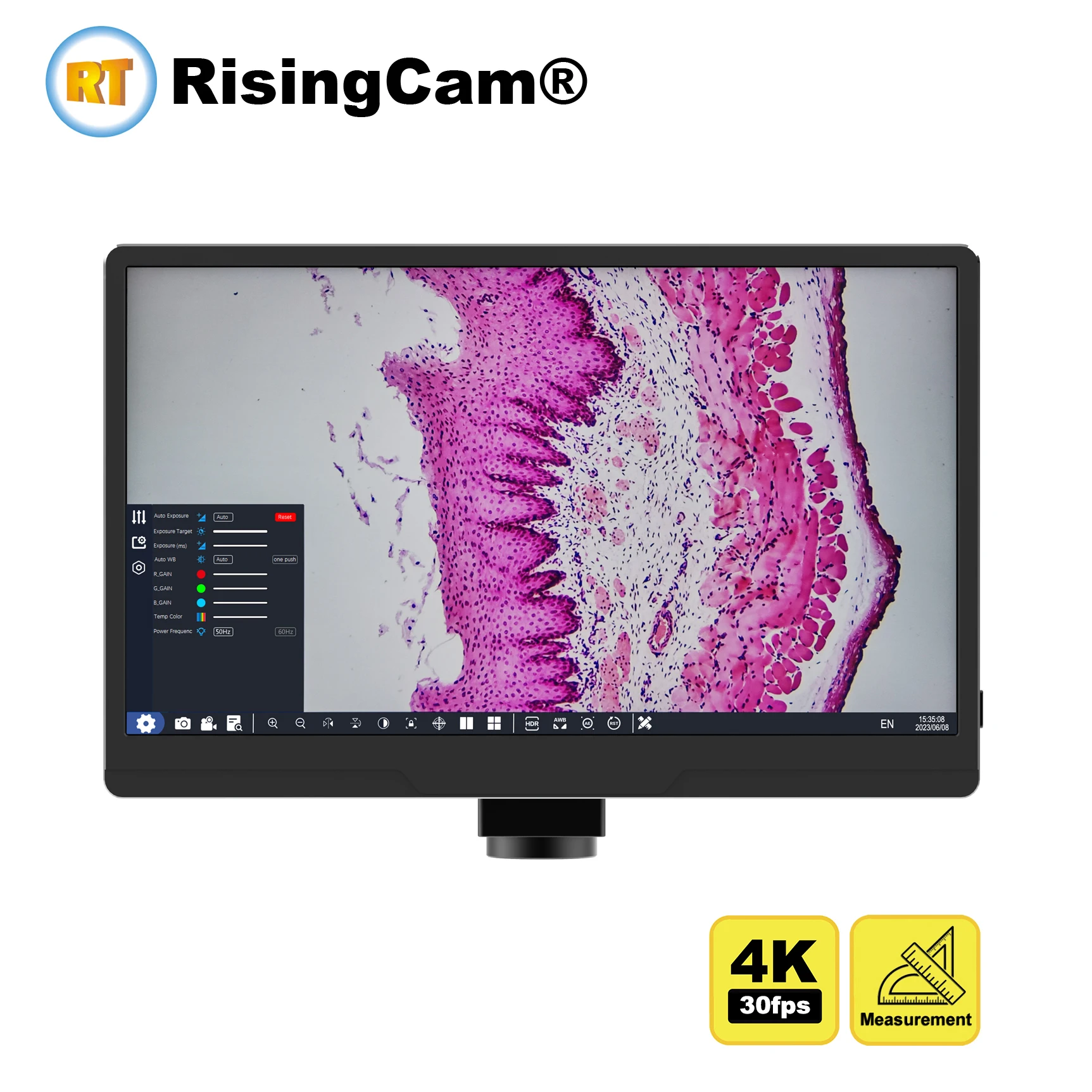 Risingcam-デジタル顕微鏡カメラ,スクリーン付きカメラ,hdmiおよびUSB出力,4k,30fps,cmosセンサー,11.6インチ液晶,sony imx334