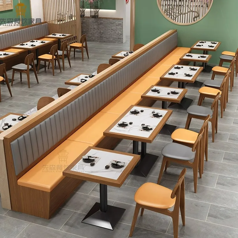 Theme New Chinese Restaurant Hot Pot Restaurant Solid Wood Table and Chair Cooking Chinese Restaurant Milk Tea Shop Table and Ch
