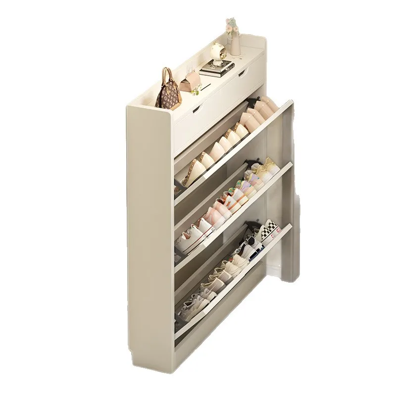 

Customized solid wood ultra-thin tipping bucket shoe cabinet household door storage cabinet integrated against