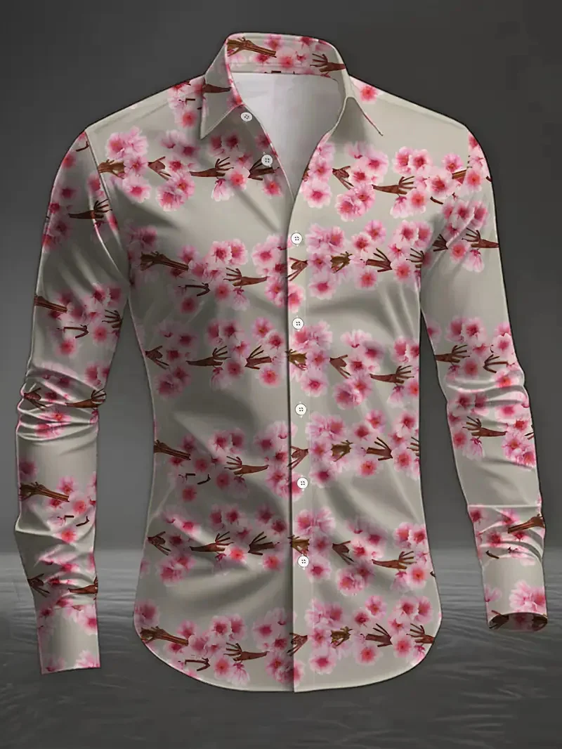 

Винтажная мужская рубашка с длинным рукавом и цветочным принтом, роскошная одежда, повседневная мода, праздничный весенний топ в стиле Харадзюку