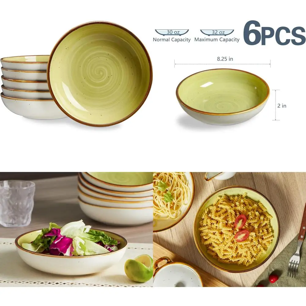 

30 ounce large porcelain salad pasta bowls, ceramic dinner serving bowls for soup, dessert, fruit. microwave & dishwasher safe,