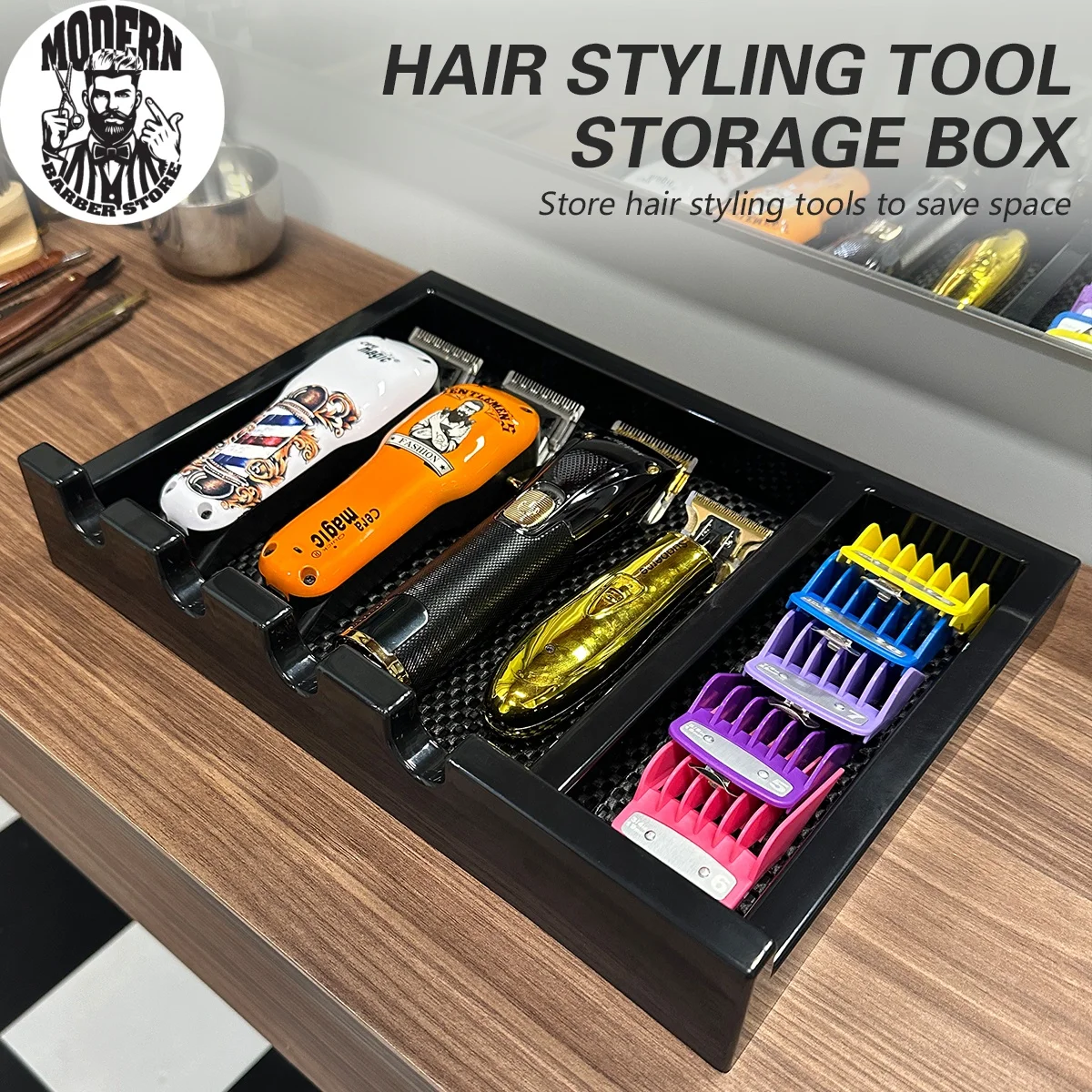 

Barber Clipper Display Rack Barbershop Hairdressing Tools Organizer Tray Salon Haircut Trimmer Keeper Holder Supplies Tools